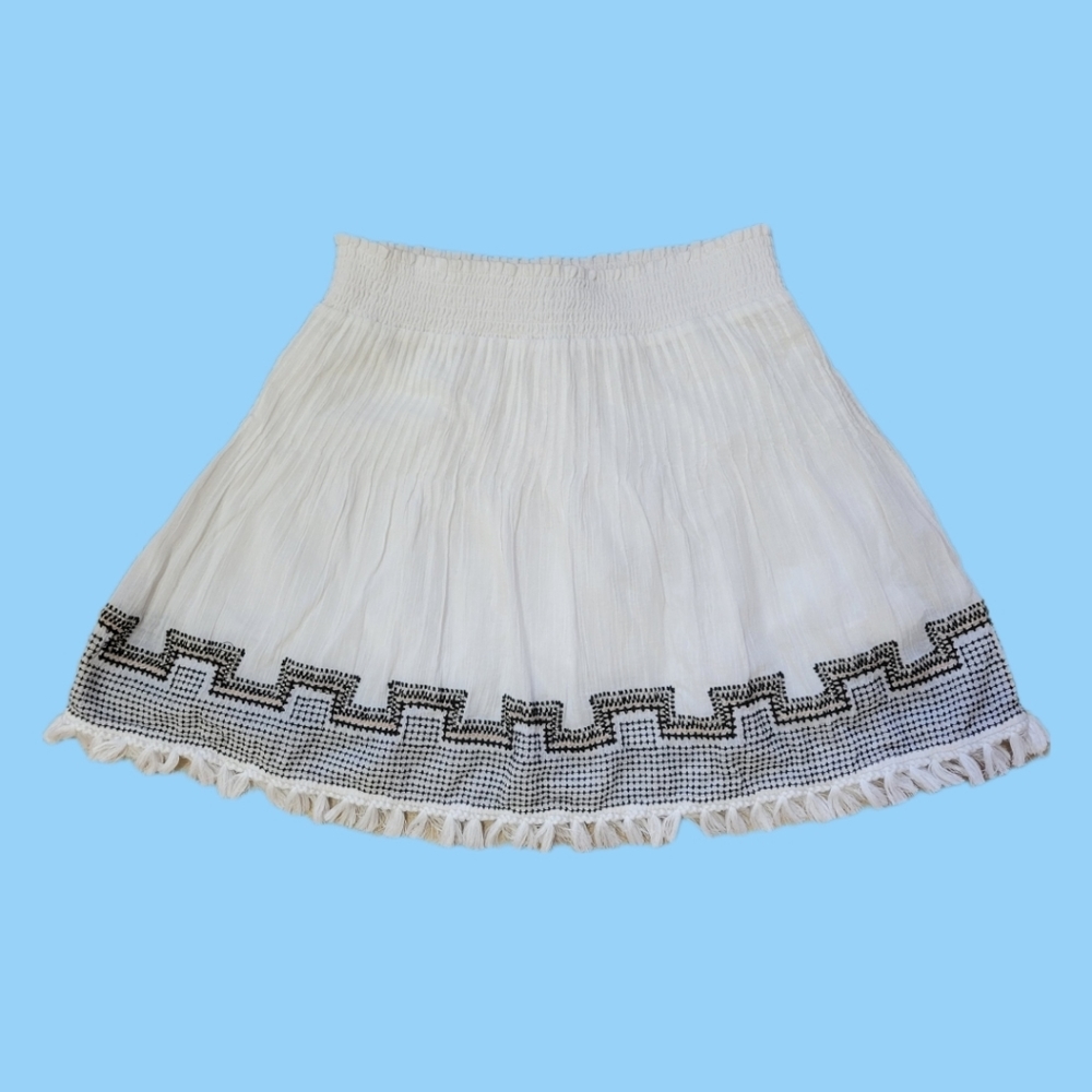 J. Crew white a-line tassel embroidered geometric mini skirt small